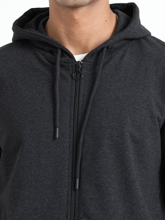 Zippered Hoodie - Charcoal Melange
