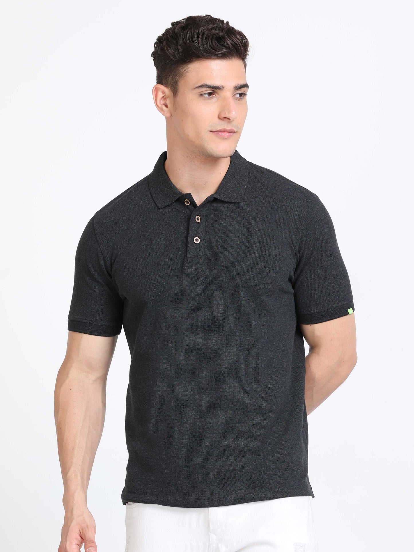 Sustainable Charcoal Cotton Polo T Shirt