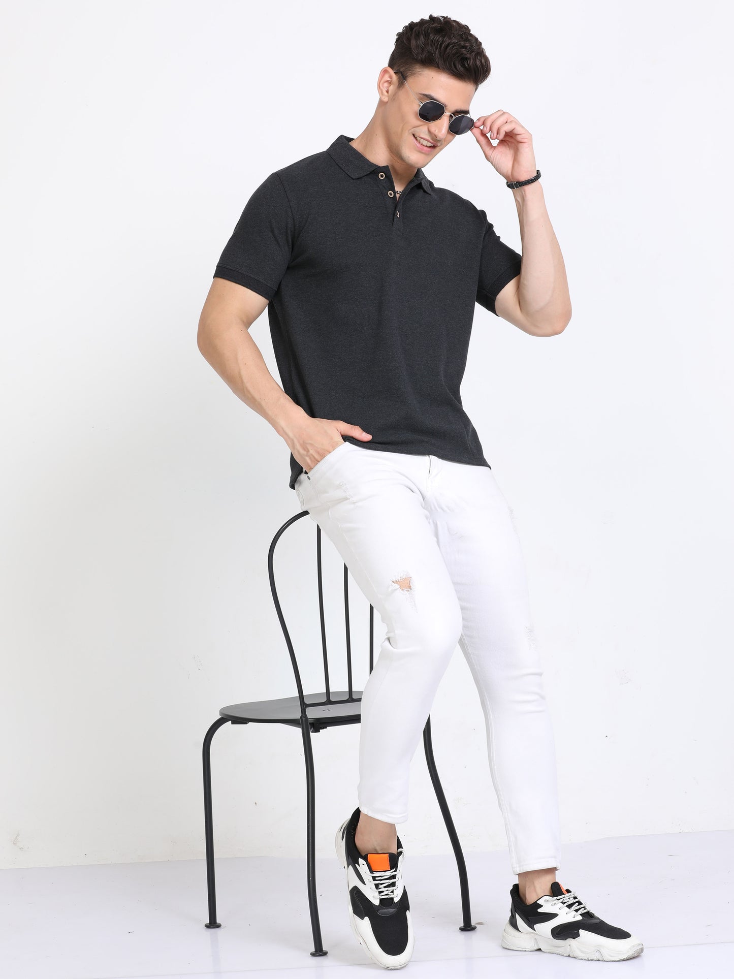 Sustainable Charcoal Cotton Polo T Shirt