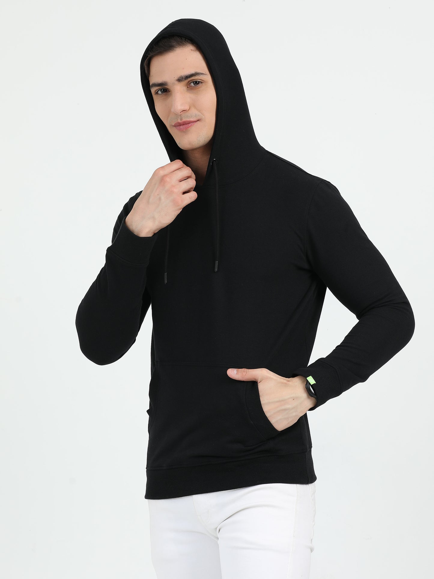 Sustainble Plain Black Hoodie - Caslay