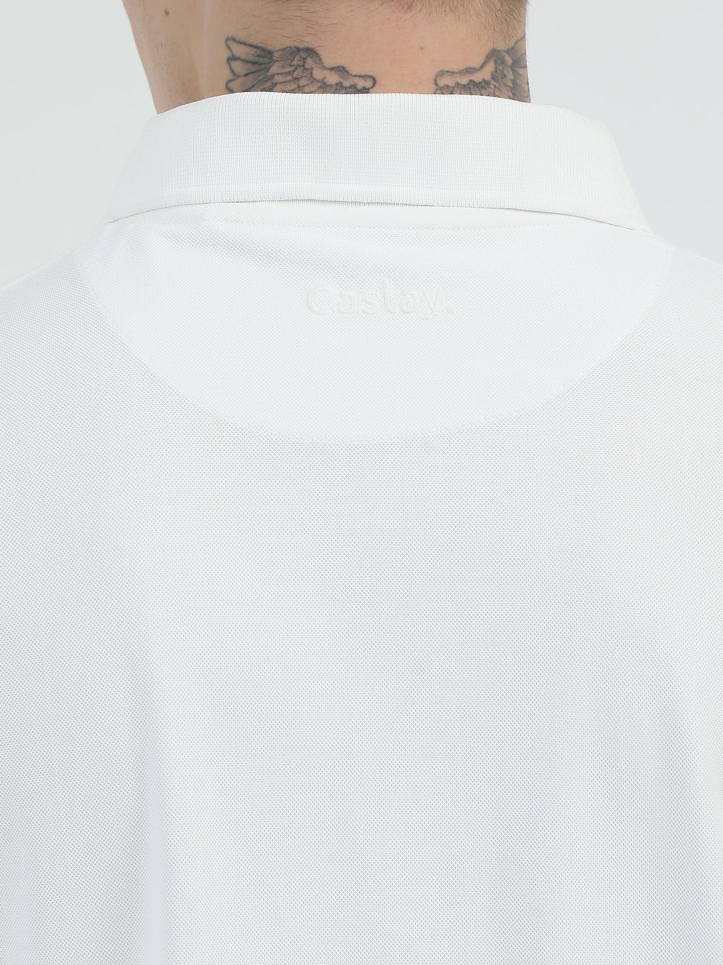 White Zipper Polo T Shirt - Caslay