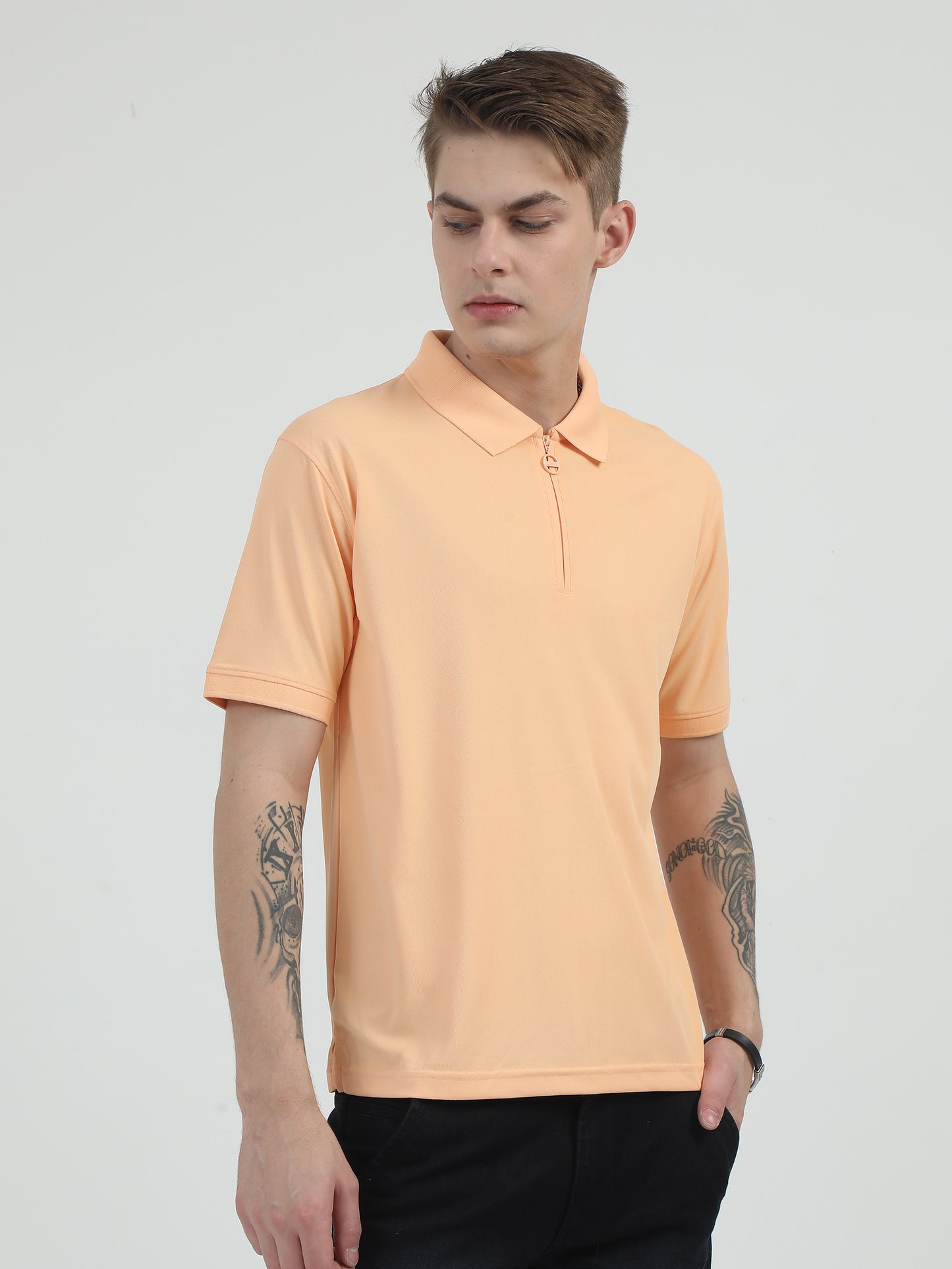 Peach Zipper Polo T Shirt