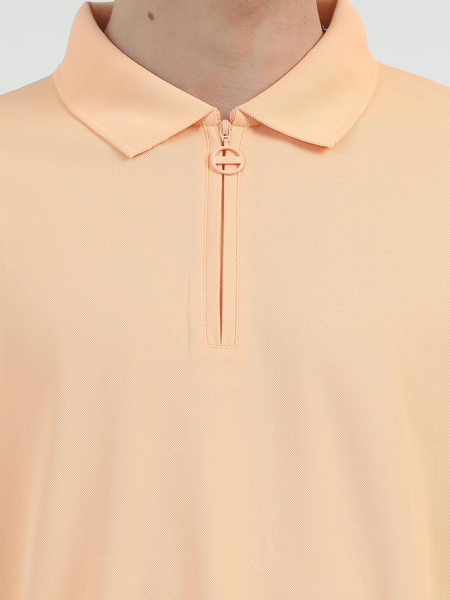 Peach Zipper Polo T Shirt