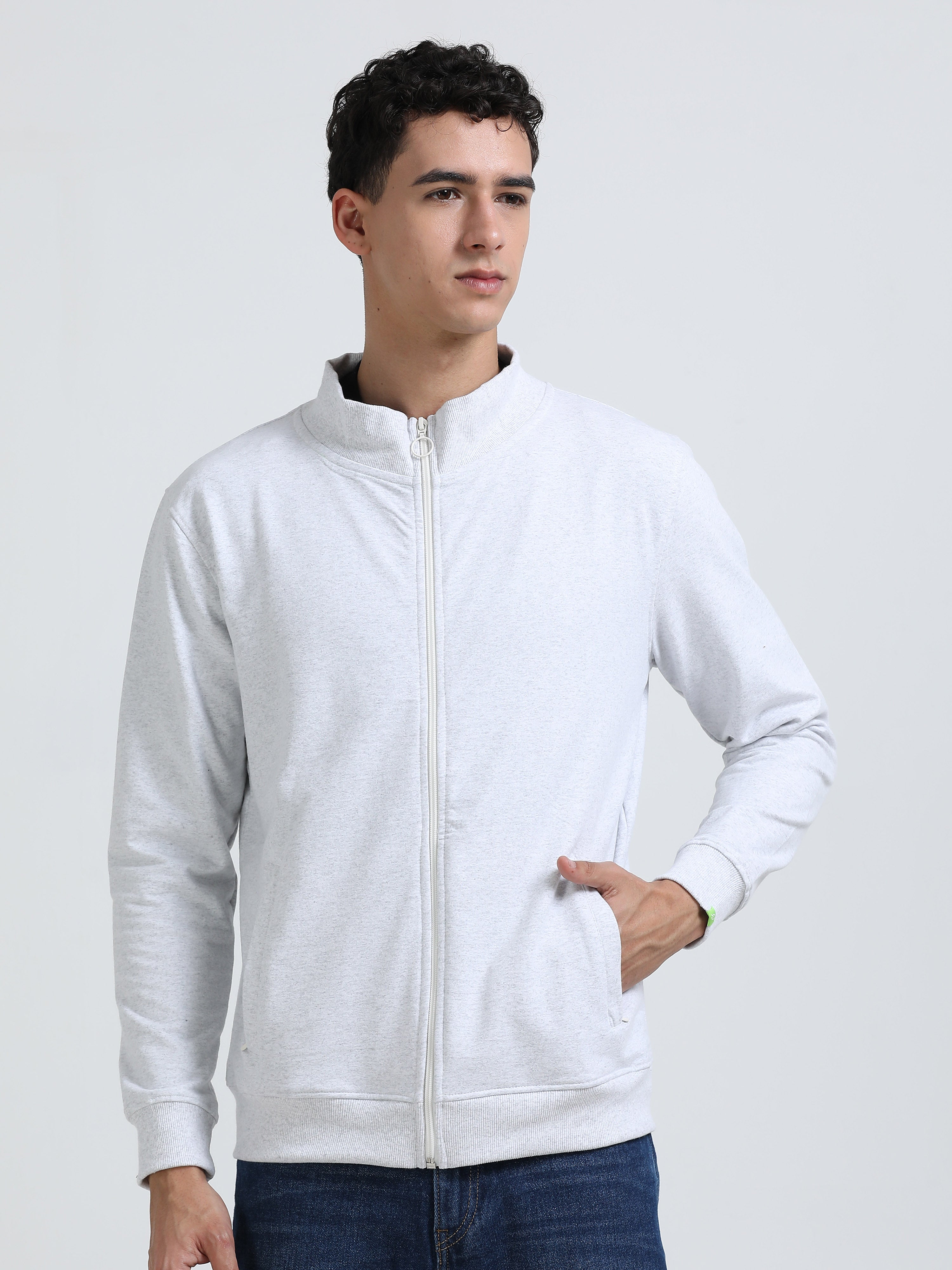 Sustainable Highneck Zipper Jacket - White