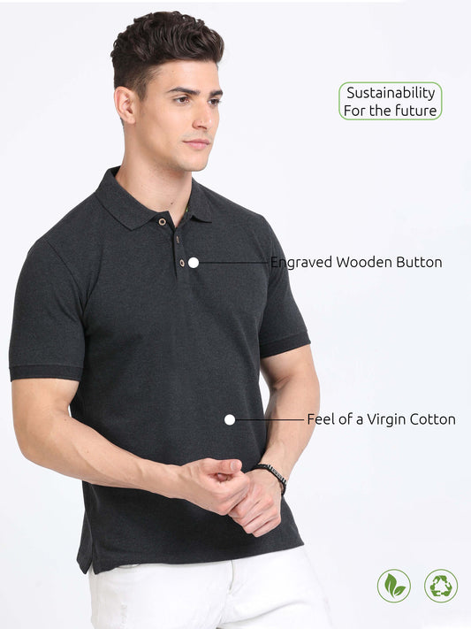 Sustainable Charcoal Cotton Polo T Shirt