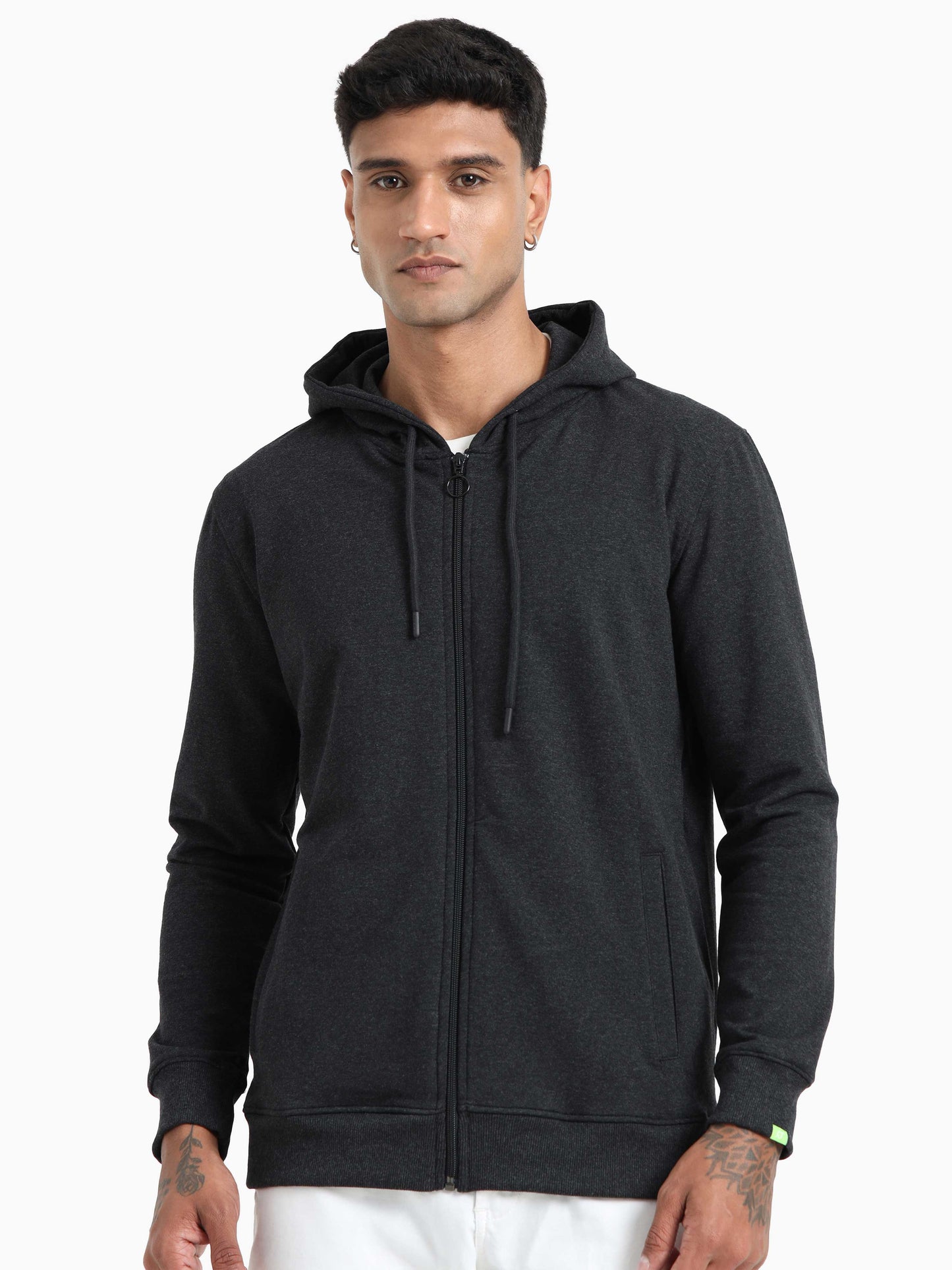 Zippered Hoodie - Charcoal Melange