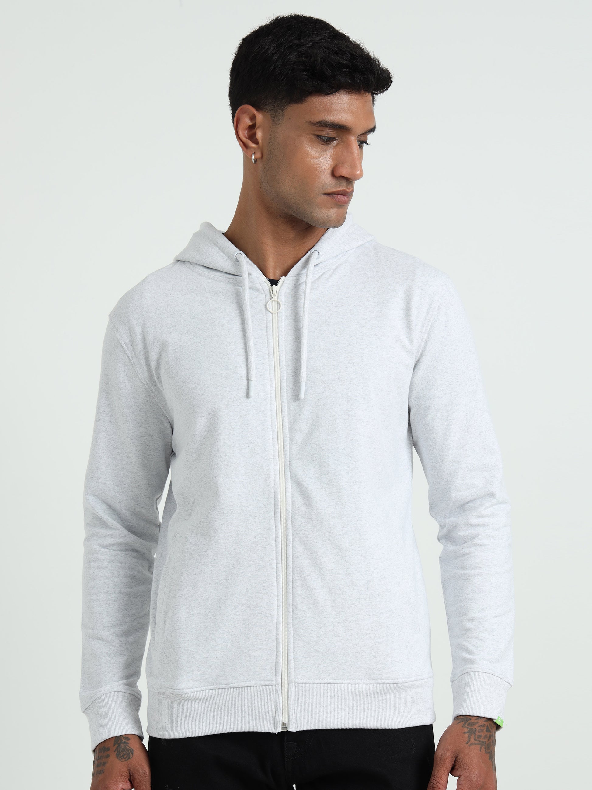 Zippered Hoodie White Melange XS