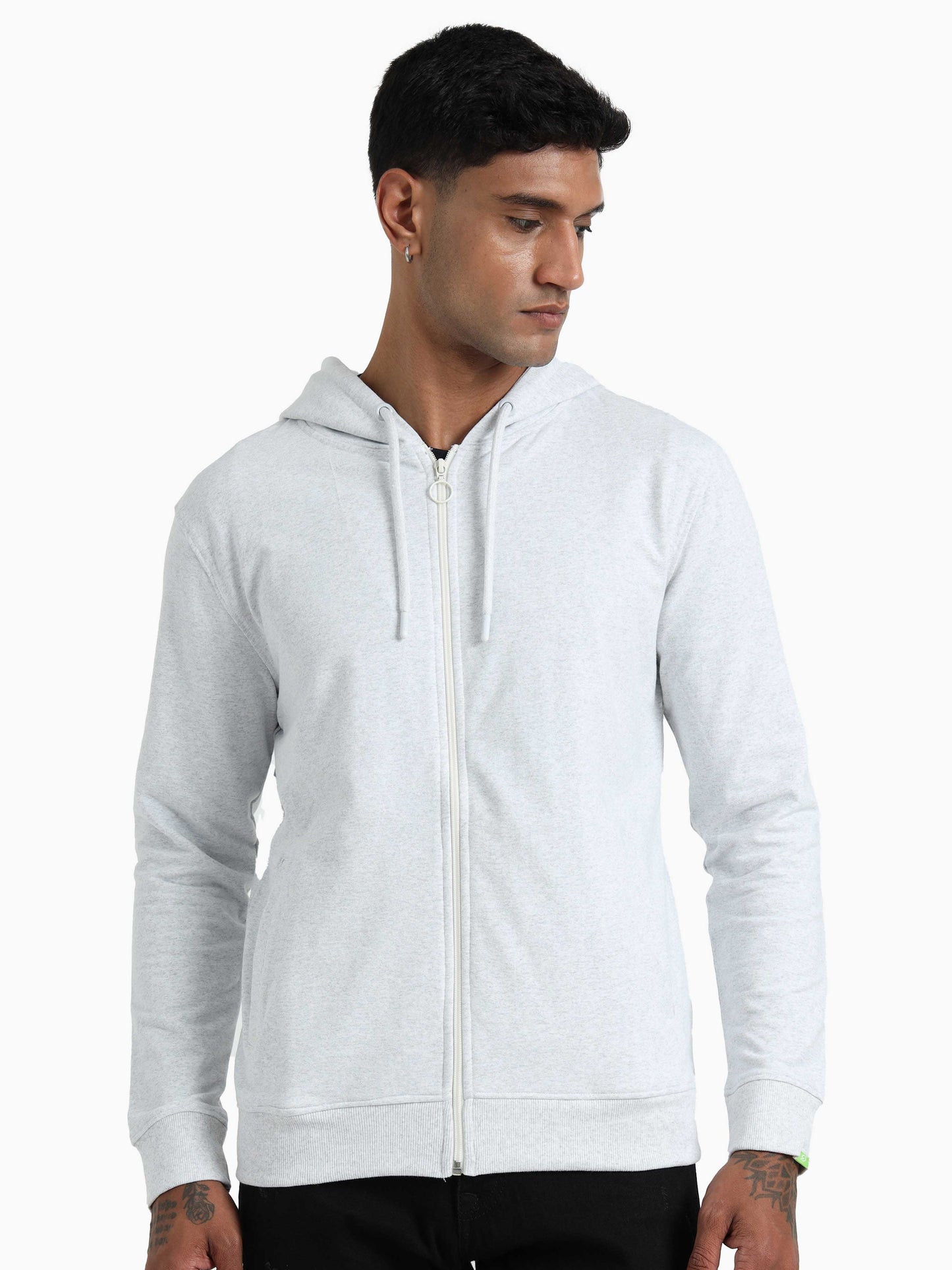 Zippered Hoodie - White Melange