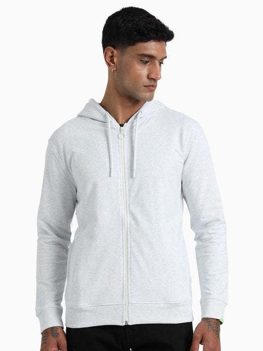 Zippered Hoodie - White Melange
