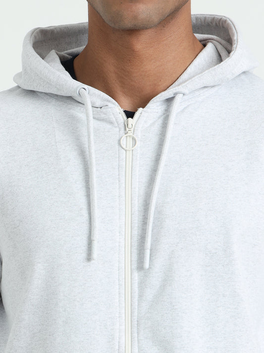 Zippered Hoodie - White Melange