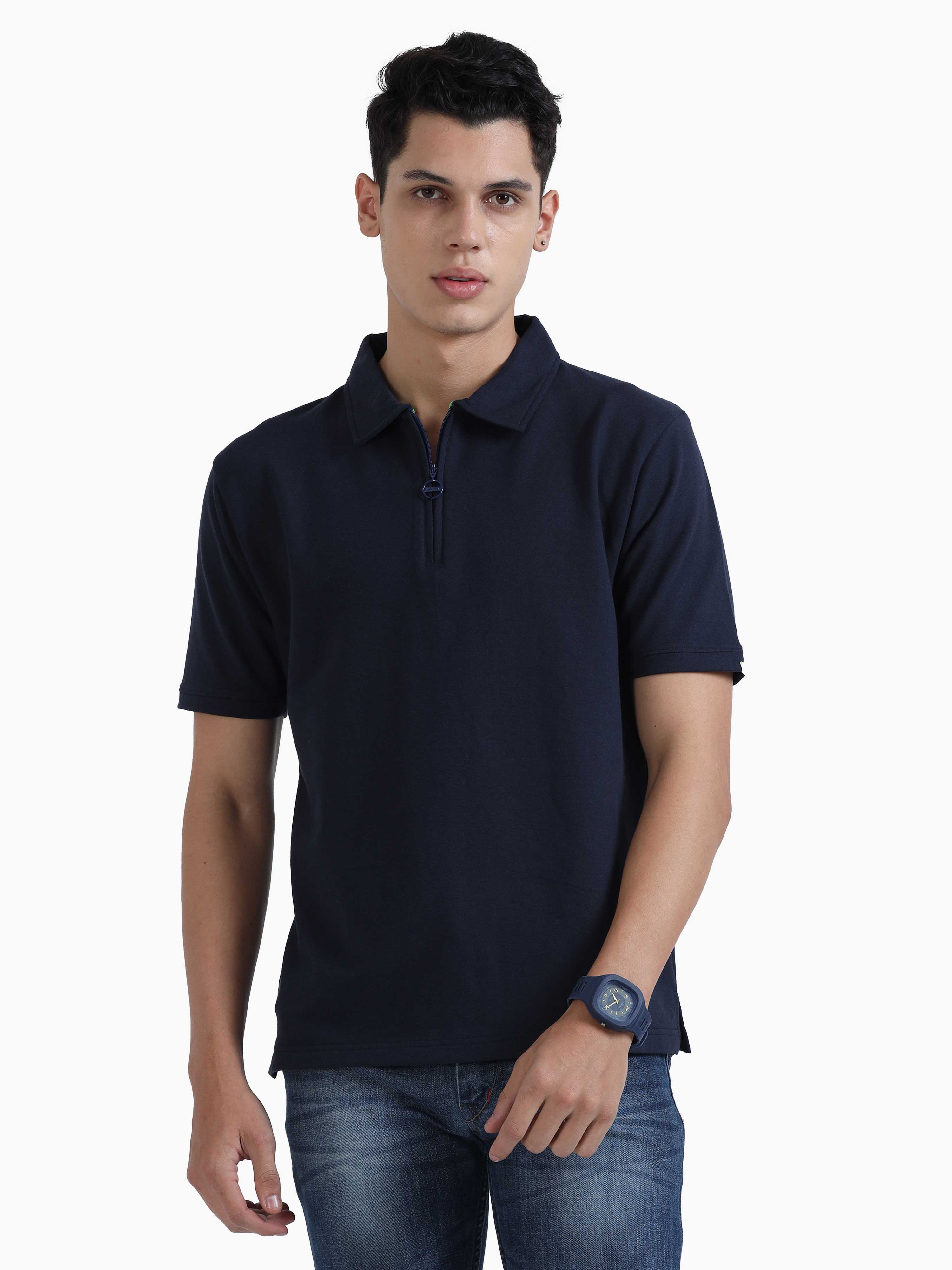 Buy Navy Blue Sweat Absoring Polo T Shirt Online