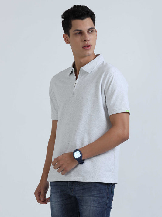 White Melange Sweat Absoring Polo T Shirt