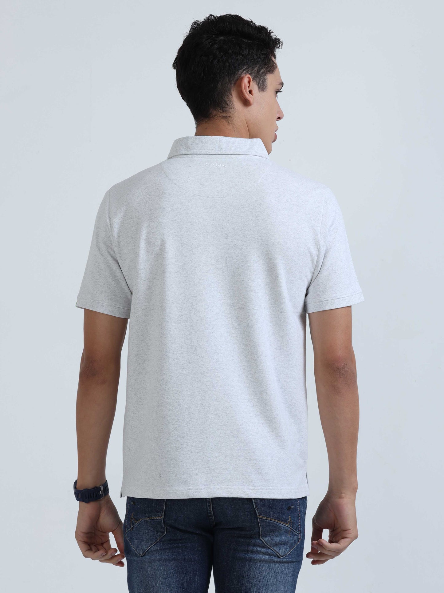  White Melange Sweat Absoring Polo T Shirt 