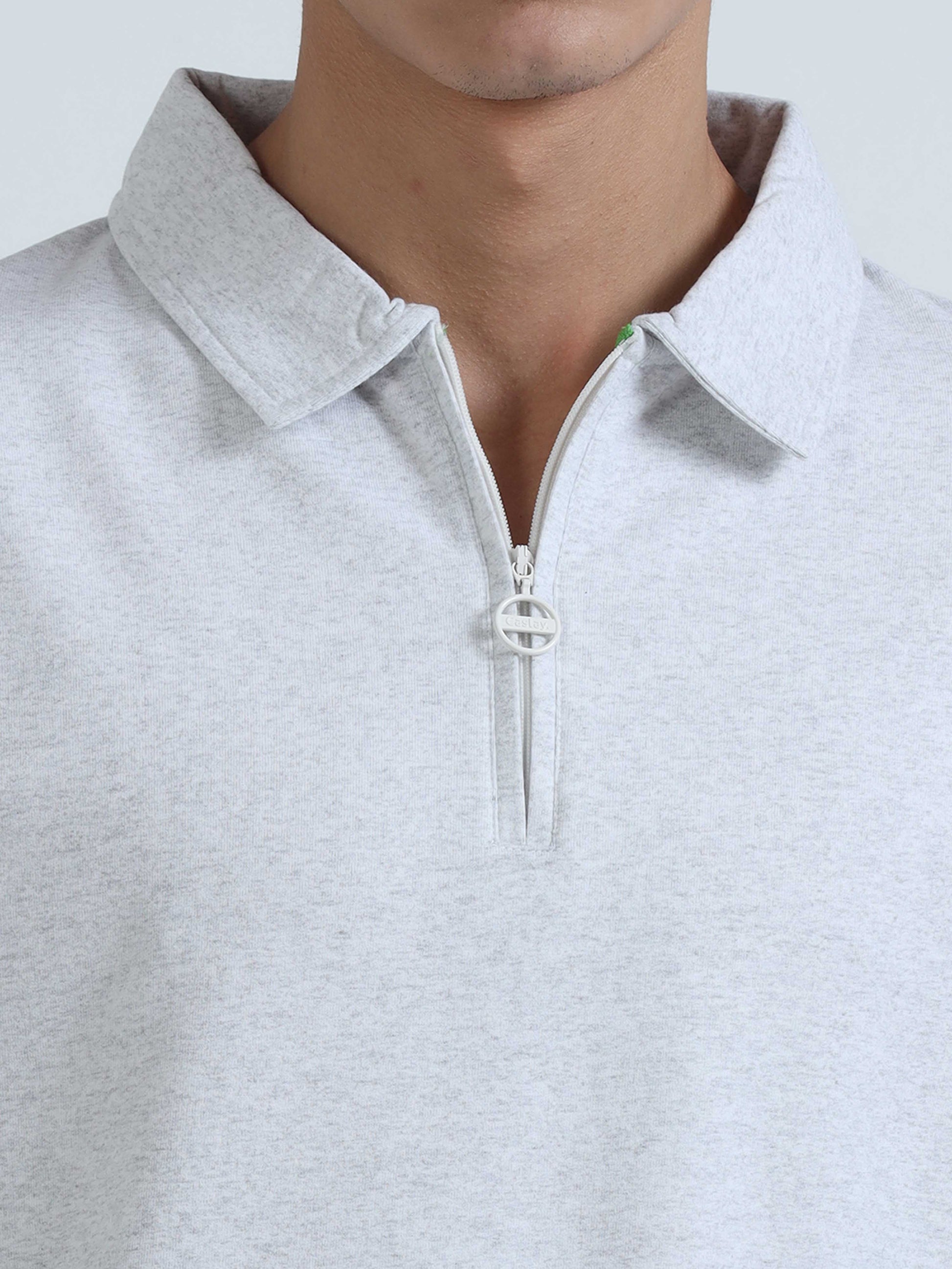  White Melange Sweat Absoring Polo T Shirt 