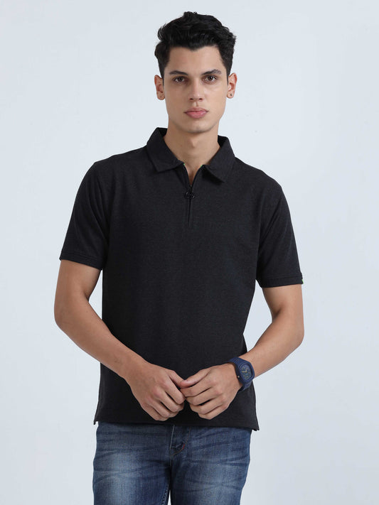 Caslay Sustainable Sweat Polo - Charcoal Melange Solid T-Shirt