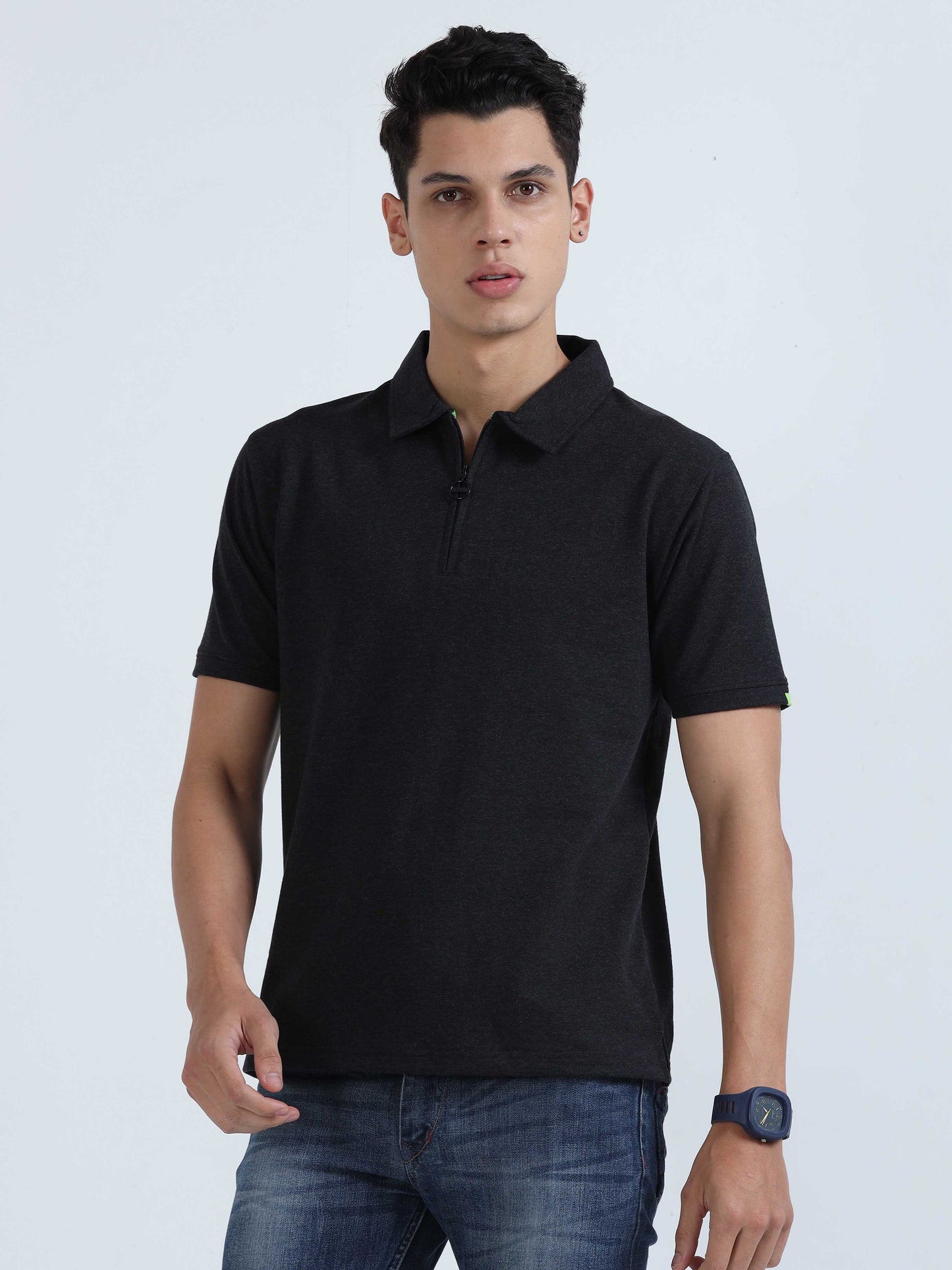 Caslay Sustainable Sweat Polo - Charcoal Melange Solid T-Shirt