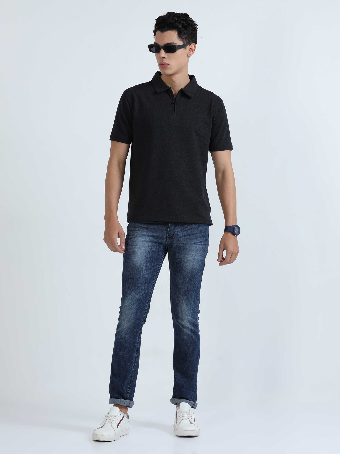 Caslay Sustainable Sweat Polo - Charcoal Melange Solid T-Shirt