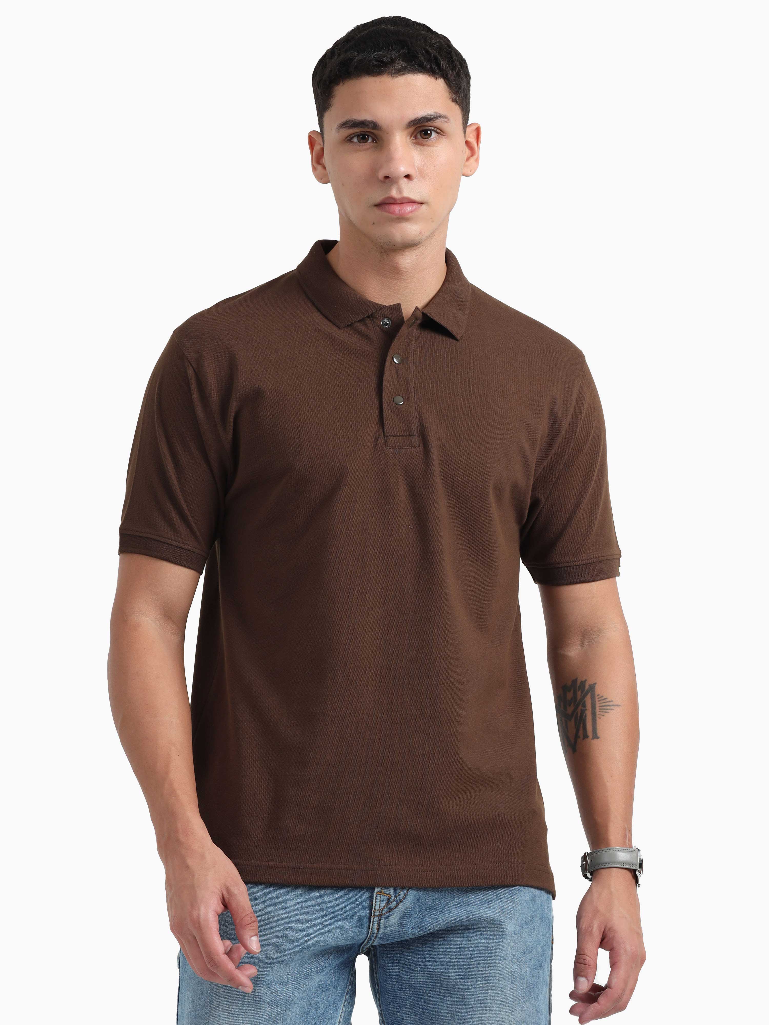 Shop Mens Dark Brown Polo T-Shirt Online in India