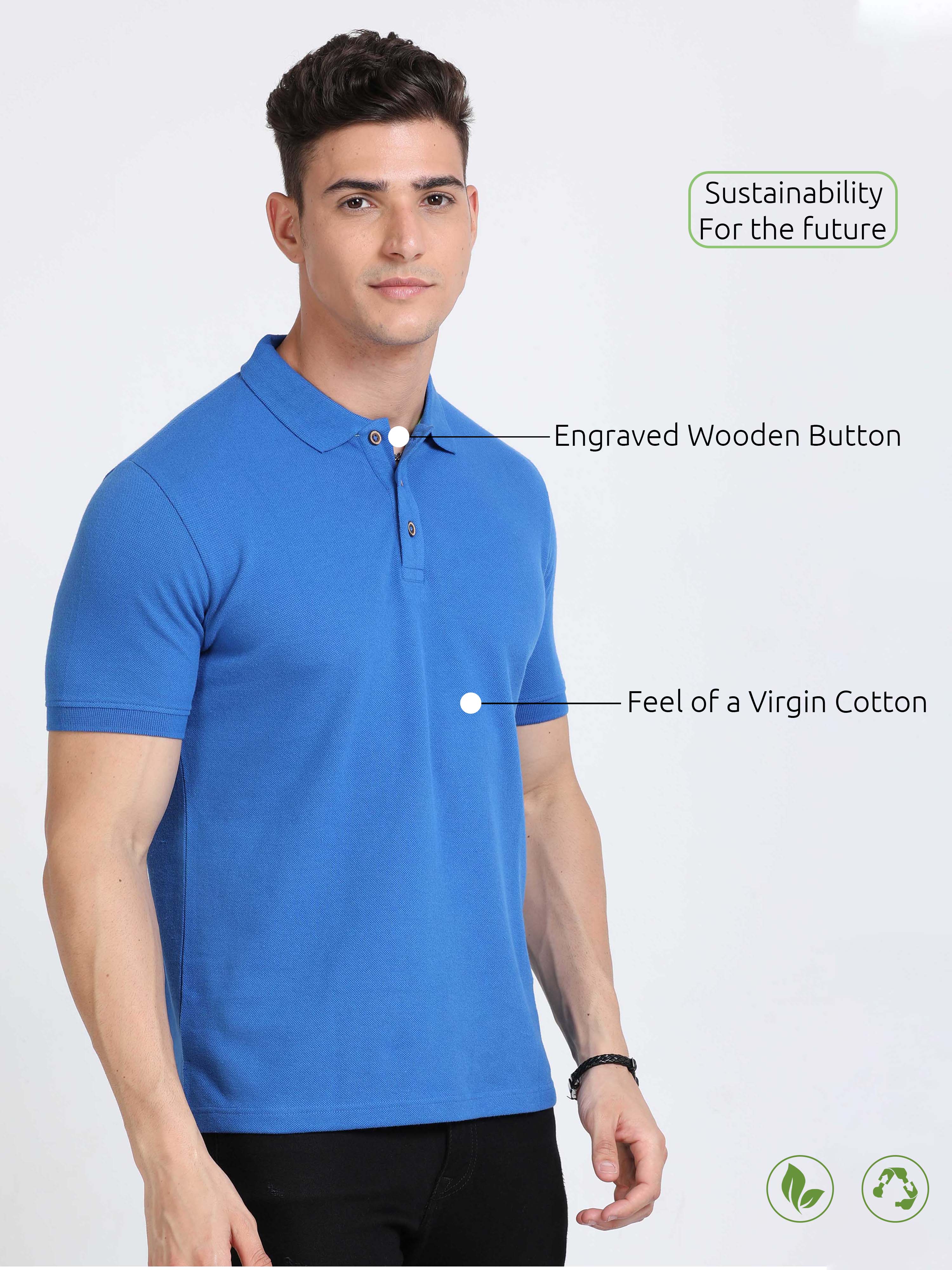 Sustainable Polo T shirt Royal Blue