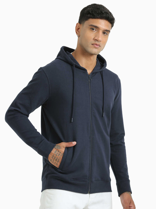 Zippered Hoodie - Navy Blue