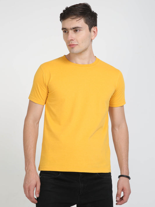 Sustainable Mustard Yellow Round Neck T Shirt for Men