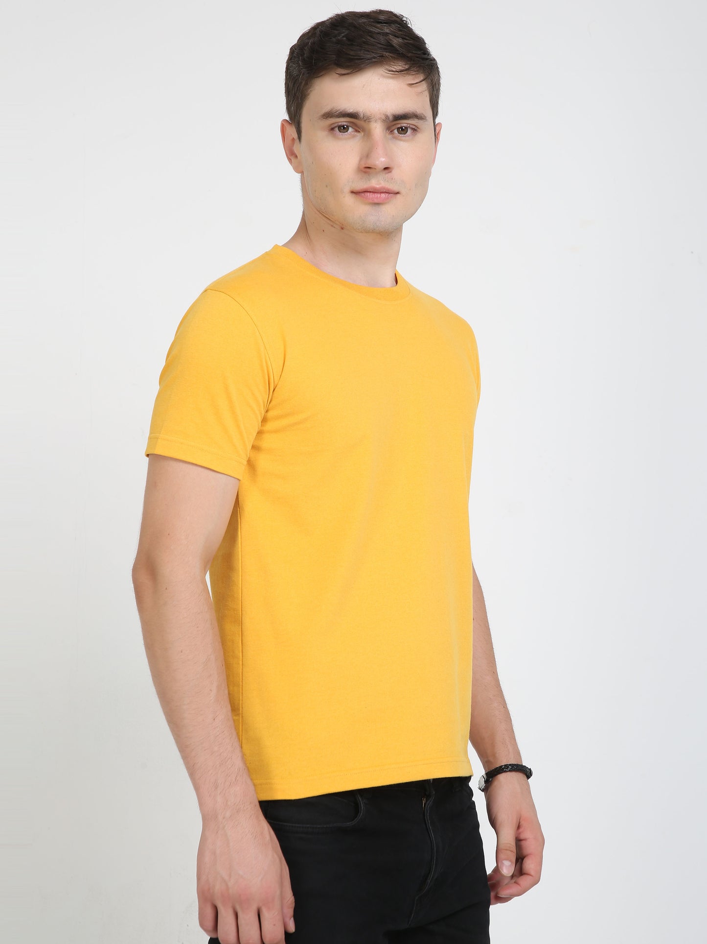 Sustainable Mustard Yellow Round Neck T Shirt for Men