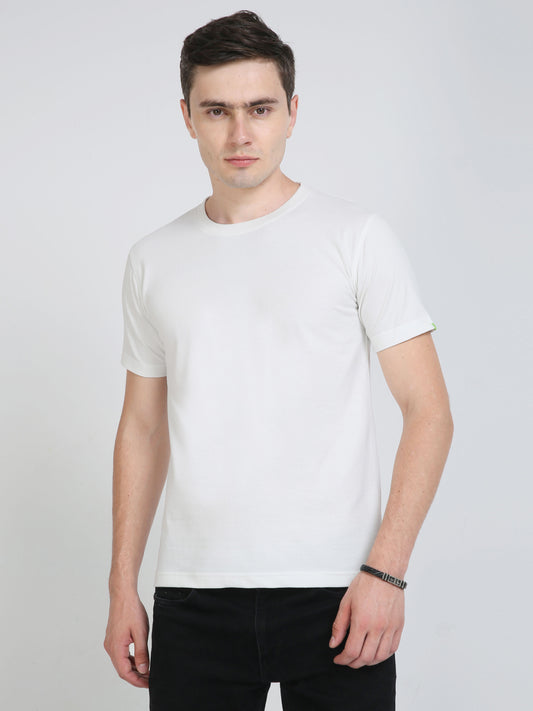 Sustainable White Round Neck T Shirt for Men