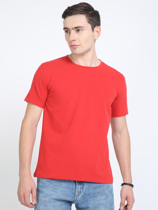 Sustainable Red Plain Round Neck T Shirt