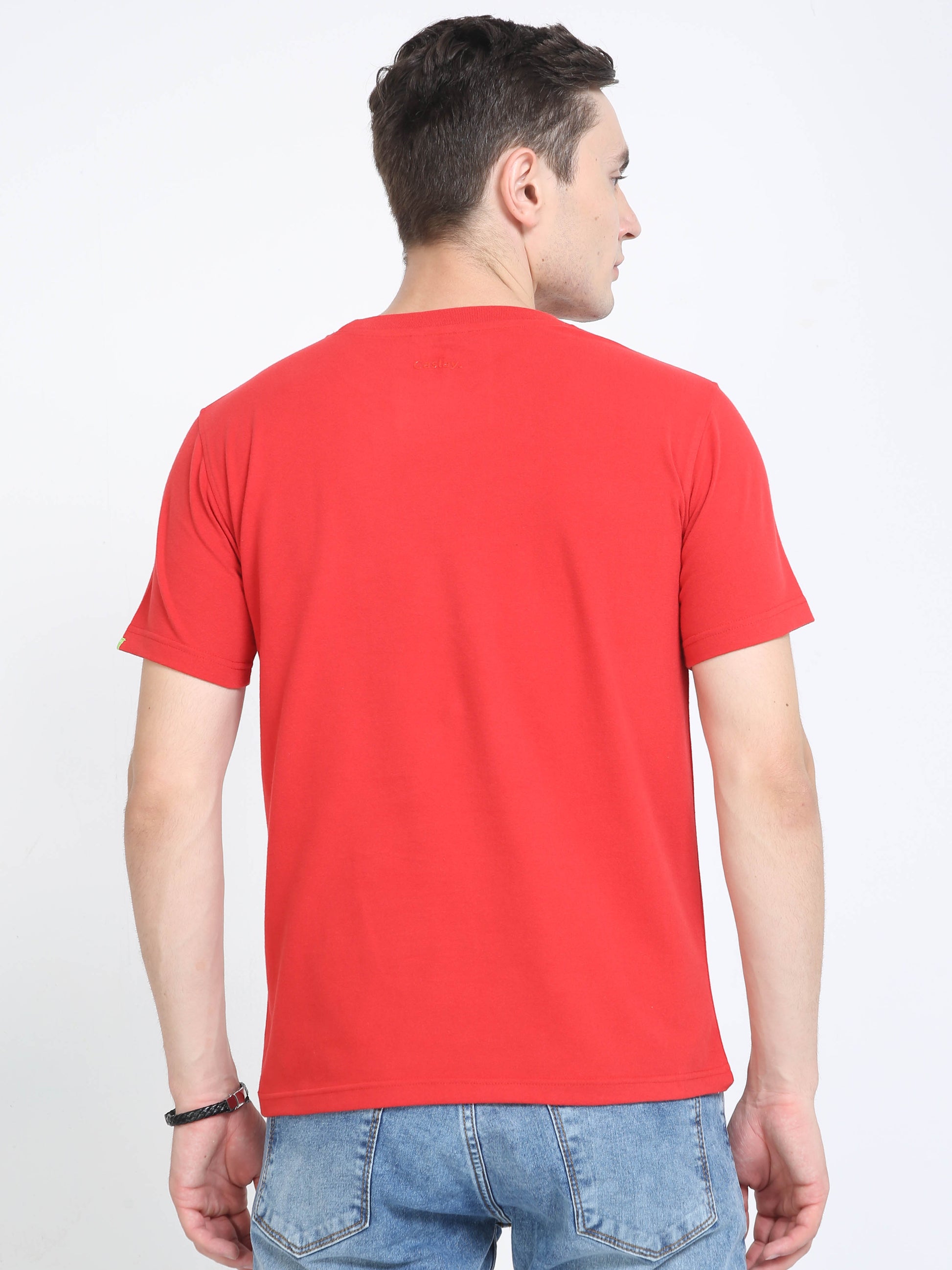 Sustainable Red Plain Round Neck T Shirt