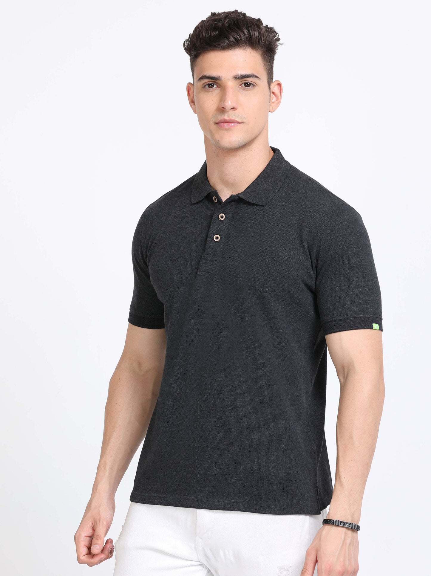 Sustainable Charcoal Cotton Polo T Shirt