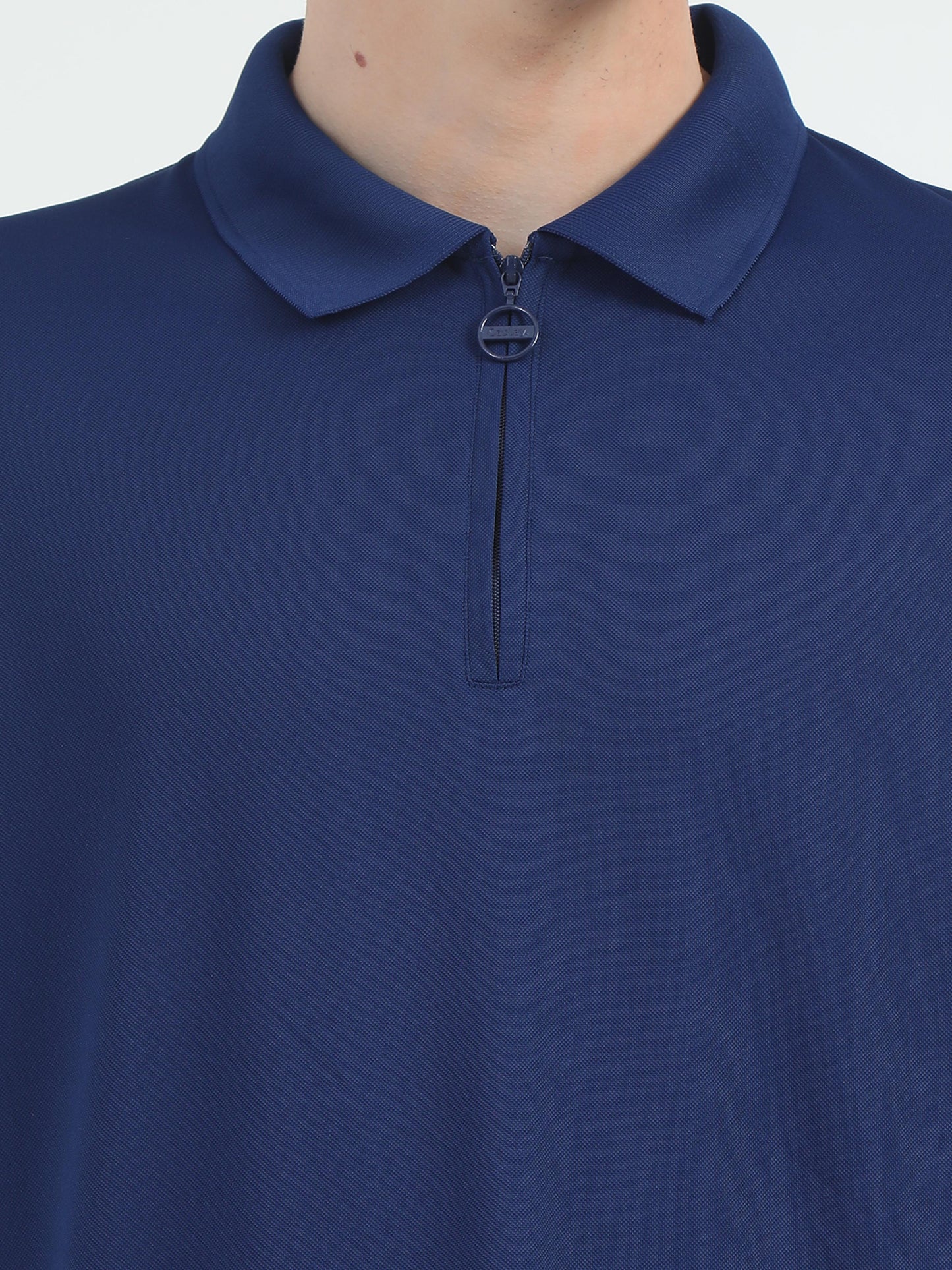 Navy Blue Zipper Polo T Shirt - Caslay