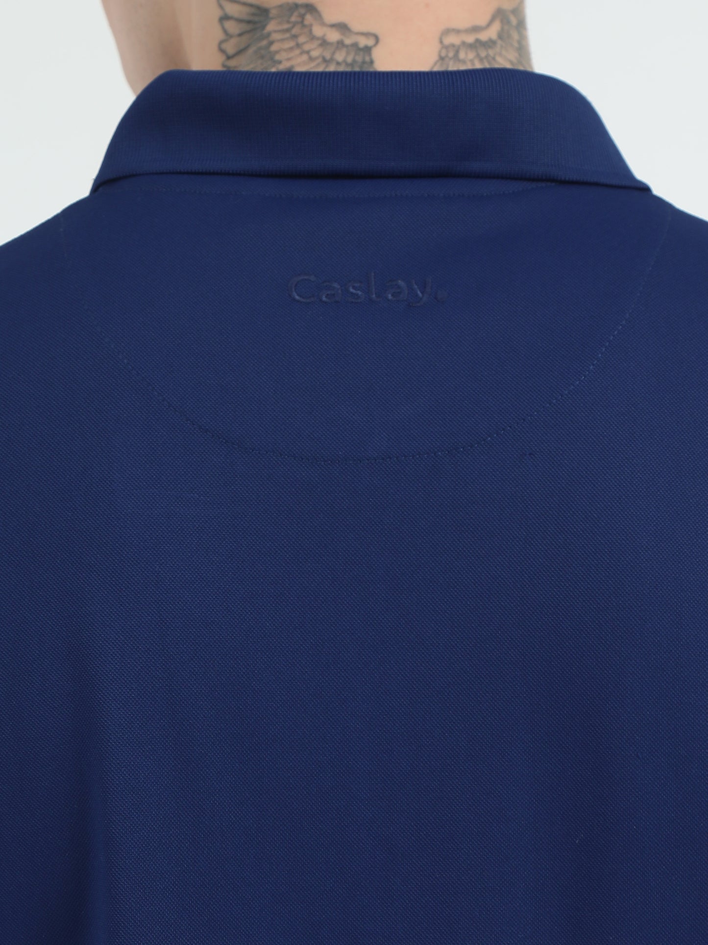 Navy Blue Zipper Polo T Shirt - Caslay