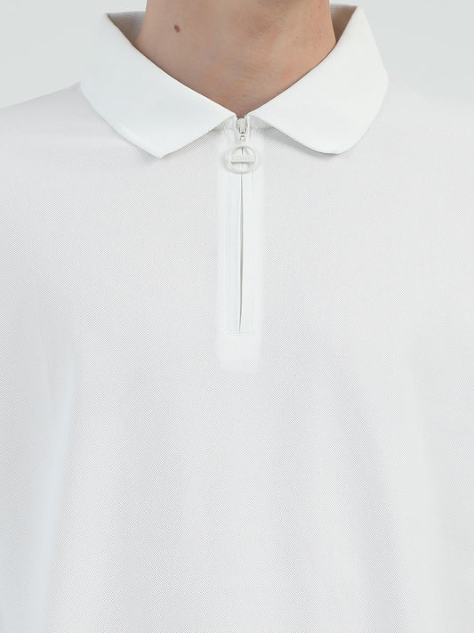 White Zipper Polo T Shirt - Caslay
