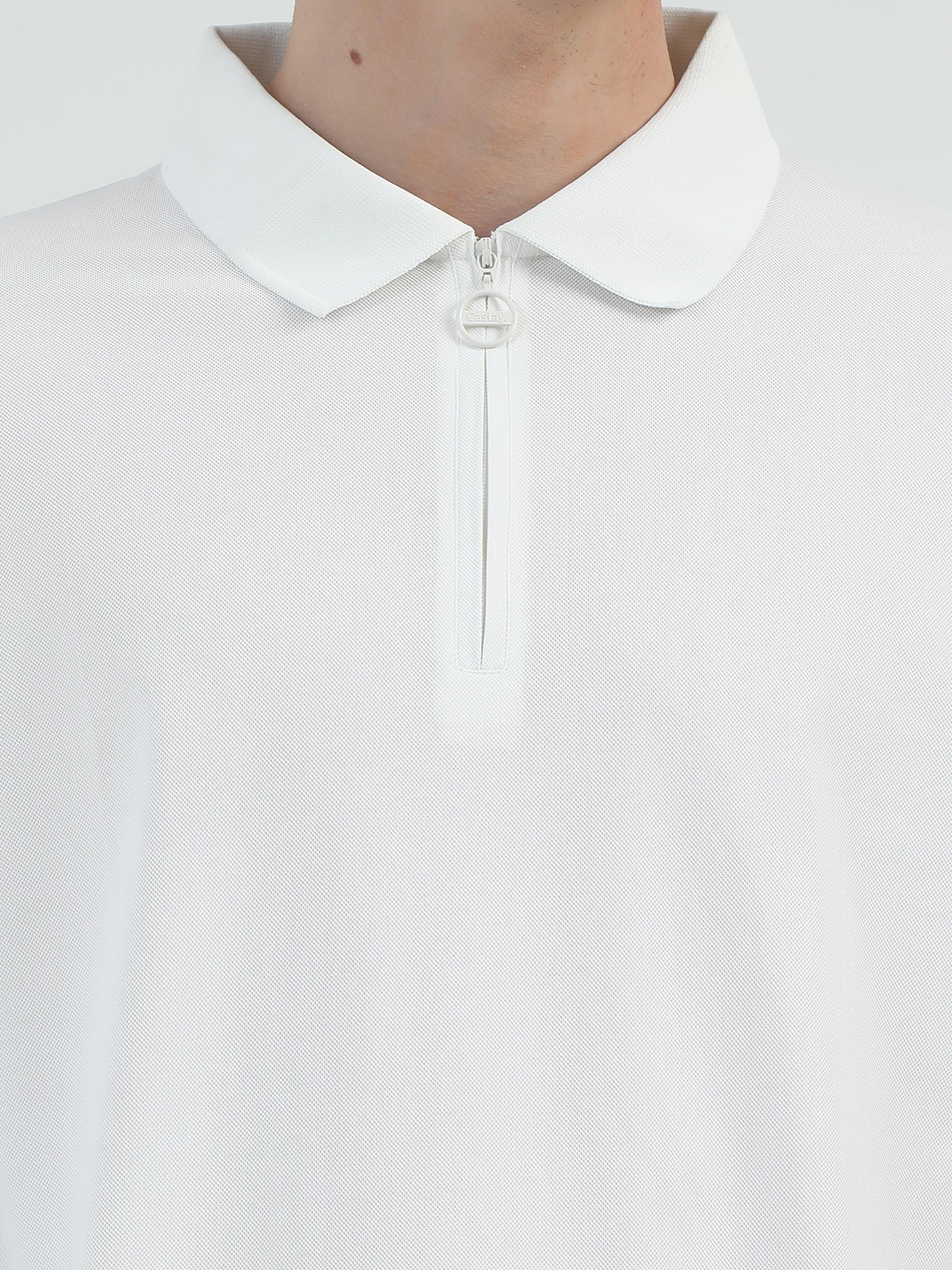  White Zipper Polo T Shirt - Caslay