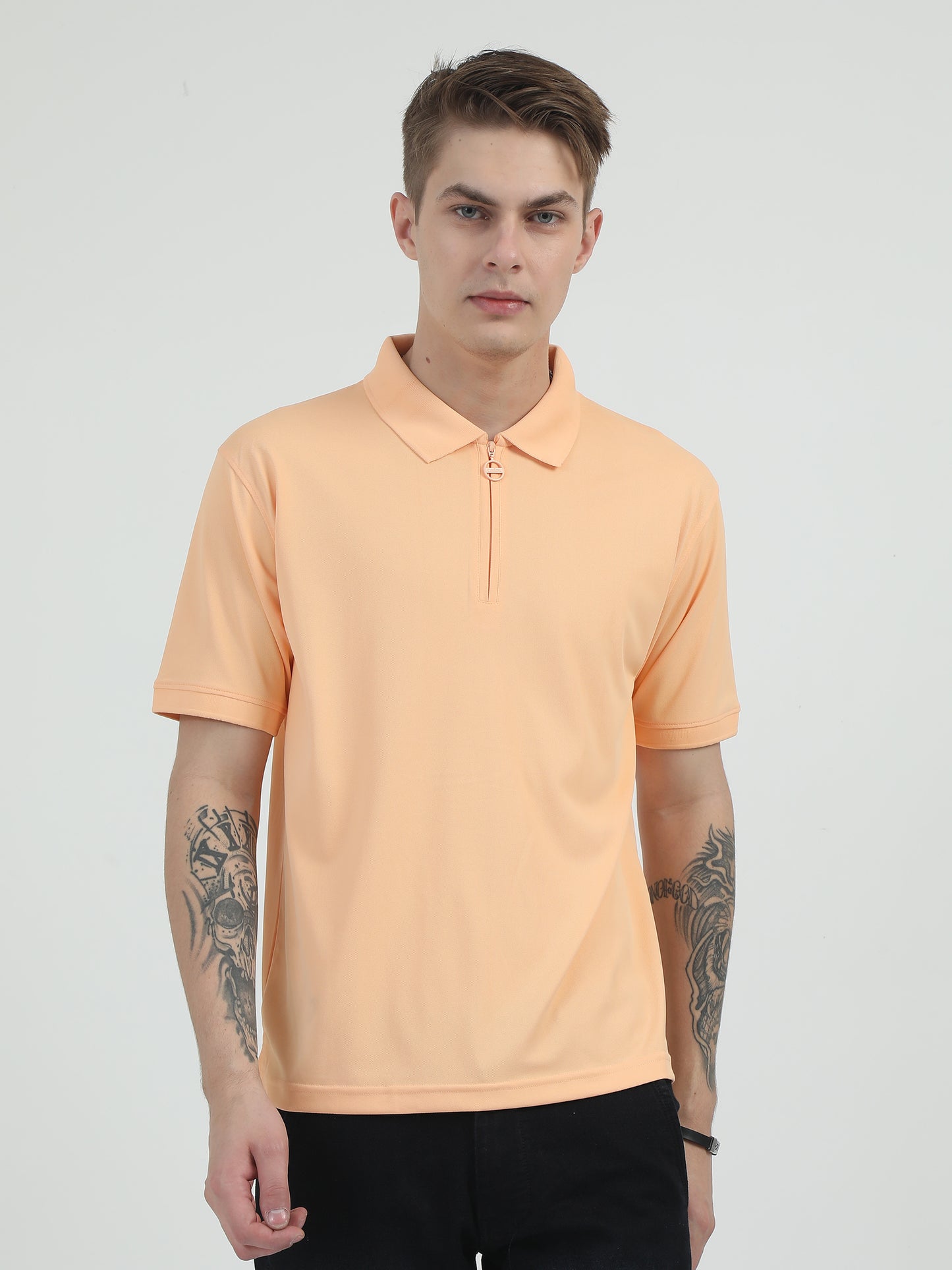 Peach Zipper Polo T Shirt 