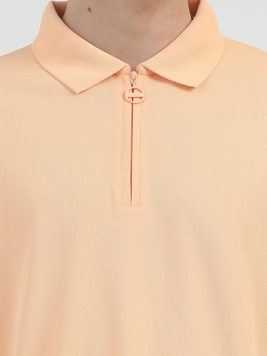 Peach Zipper Polo T Shirt