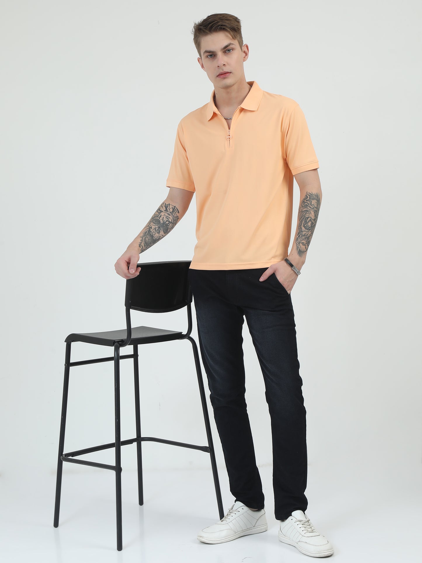 Peach Zipper Polo T Shirt 