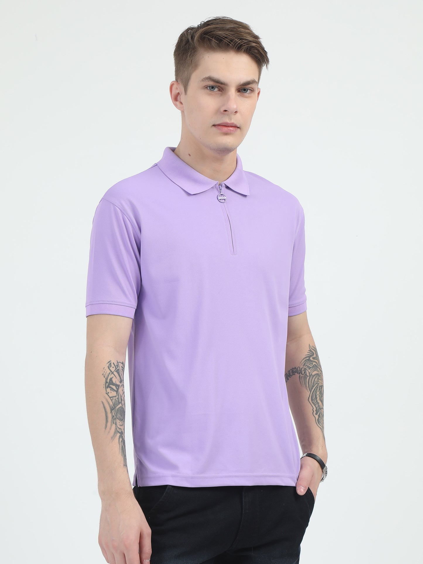 Lavender Zipper Polo T Shirt - Caslay