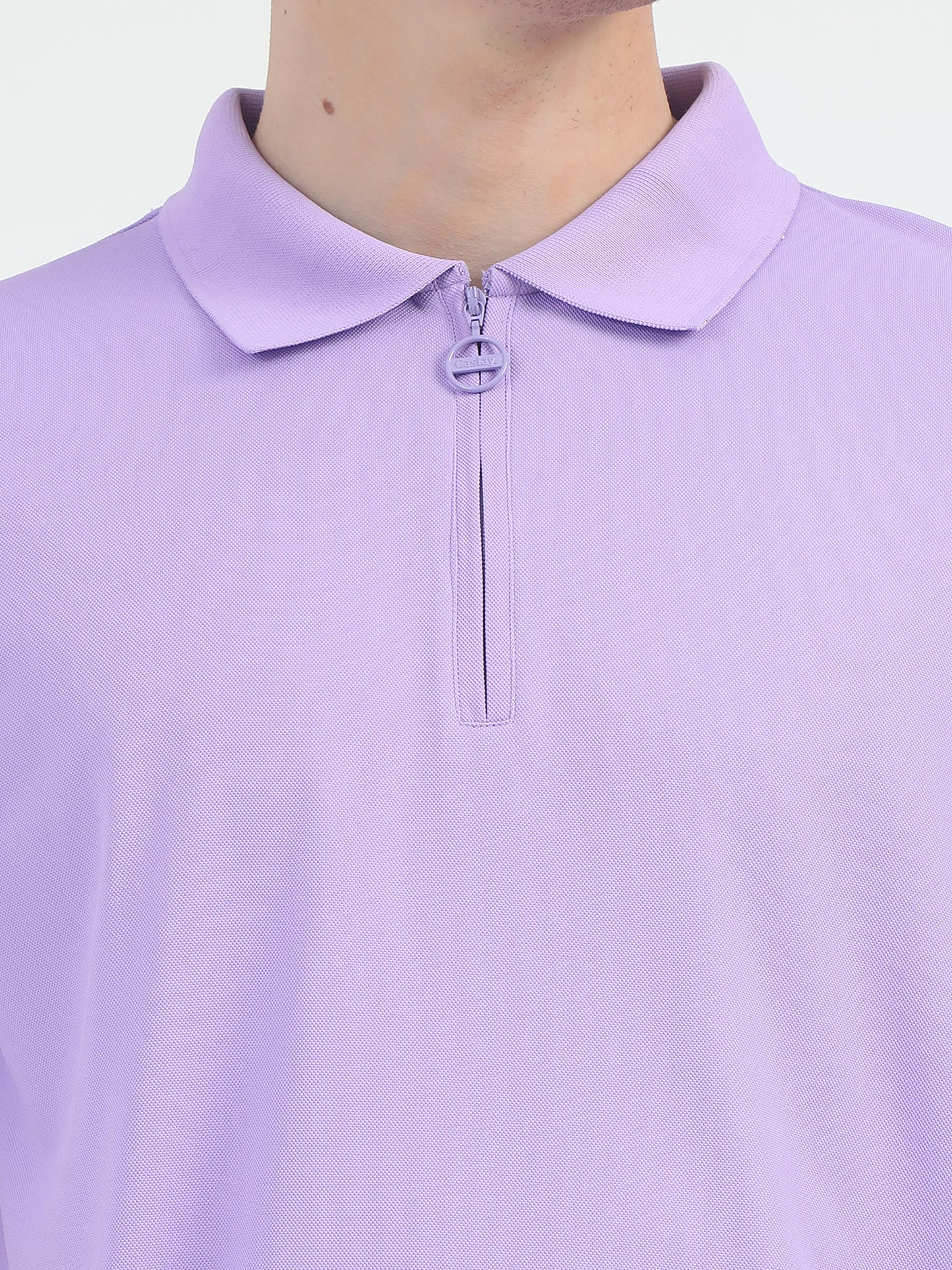 Lavender Zipper Polo T Shirt - Caslay