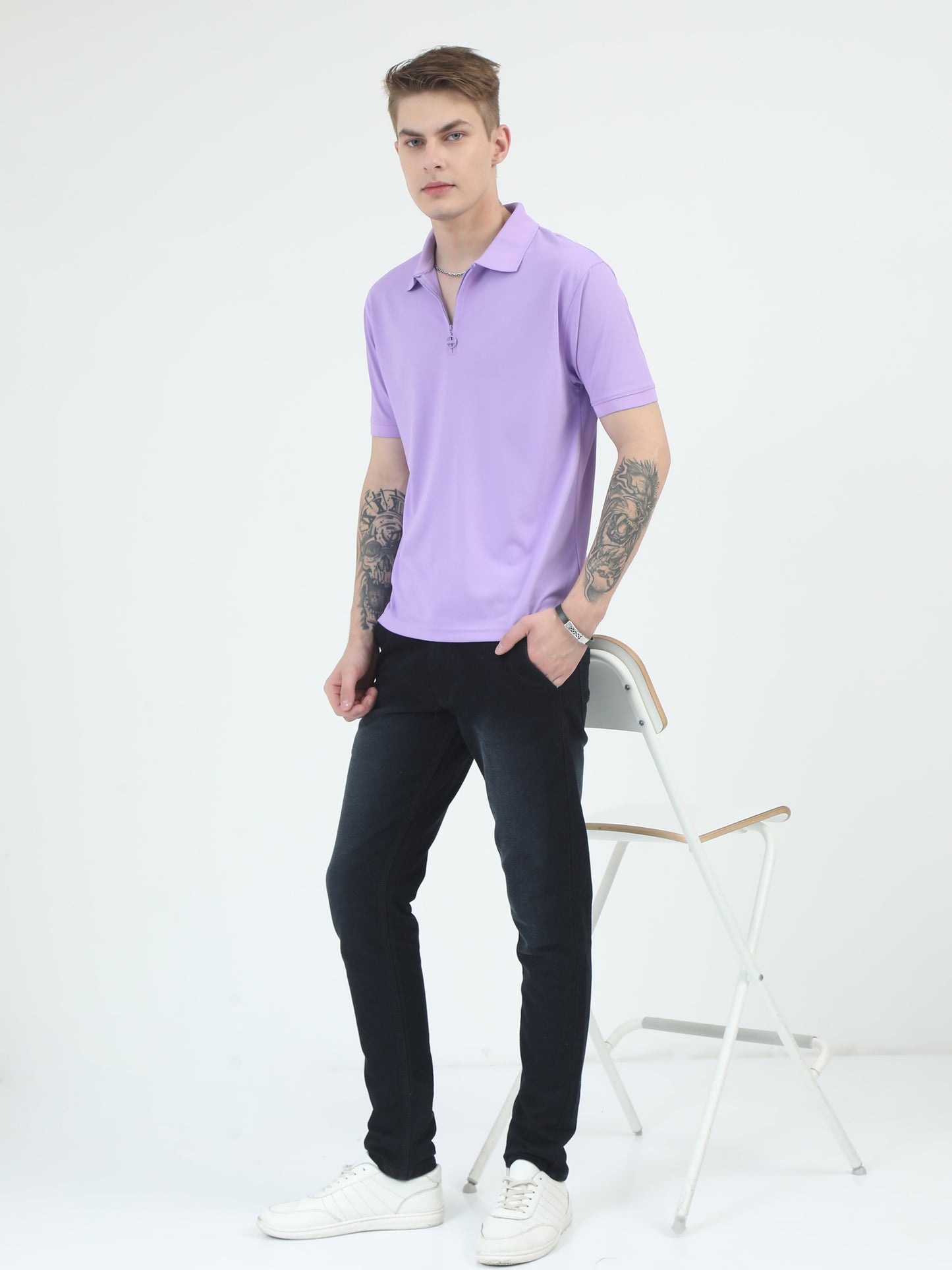 Lavender Zipper Polo T Shirt - Caslay