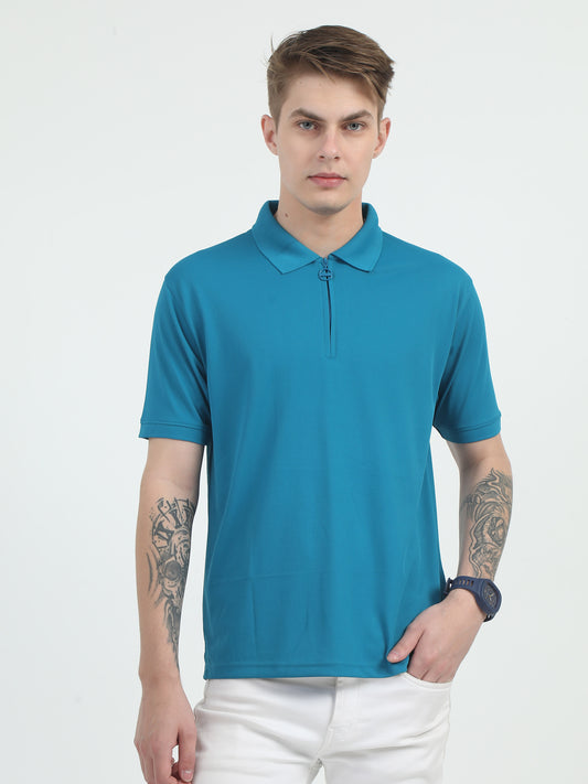 Blue Zipper Polo T Shirt for Men