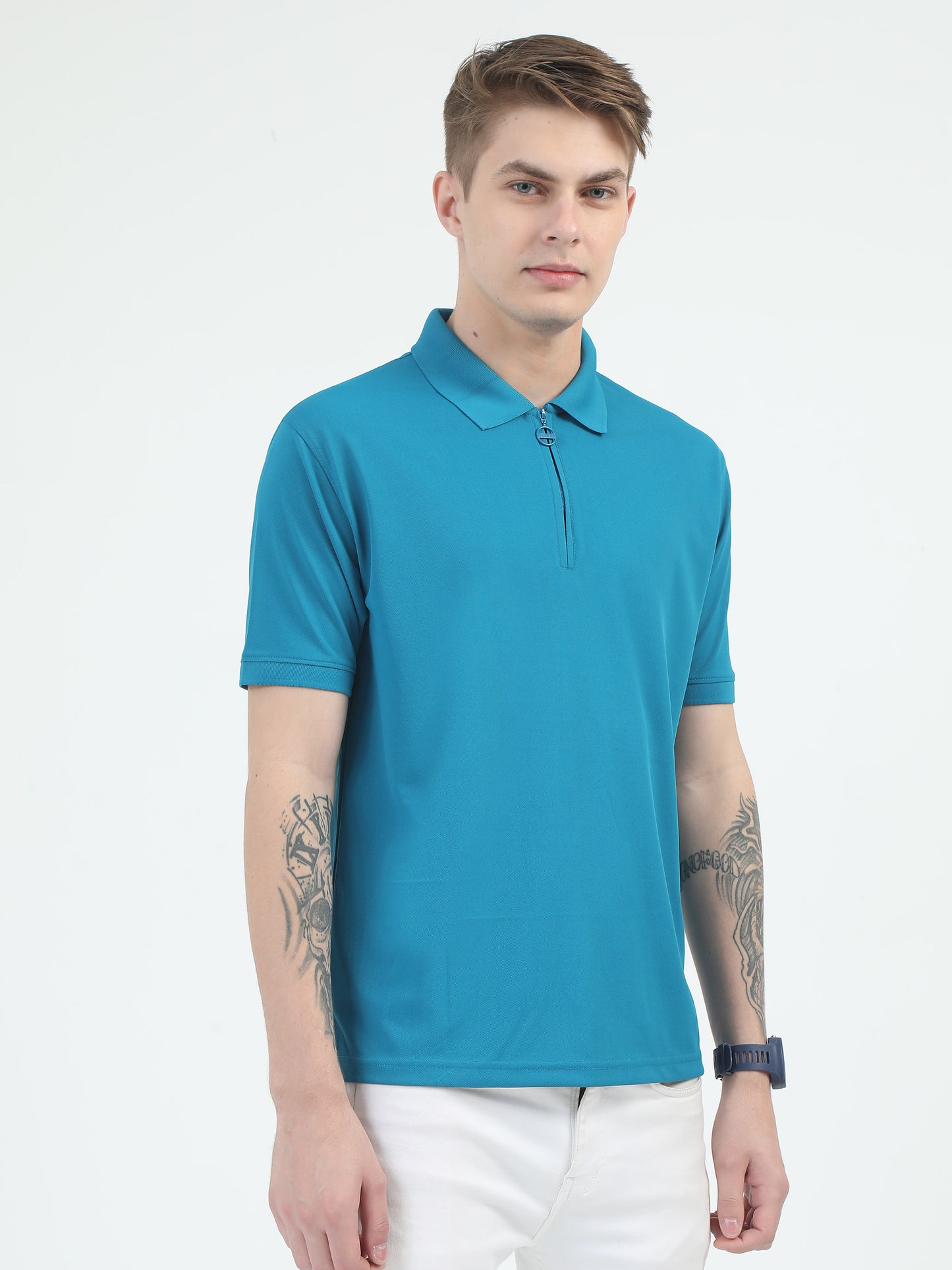 Blue Zipper Polo T Shirt for Men