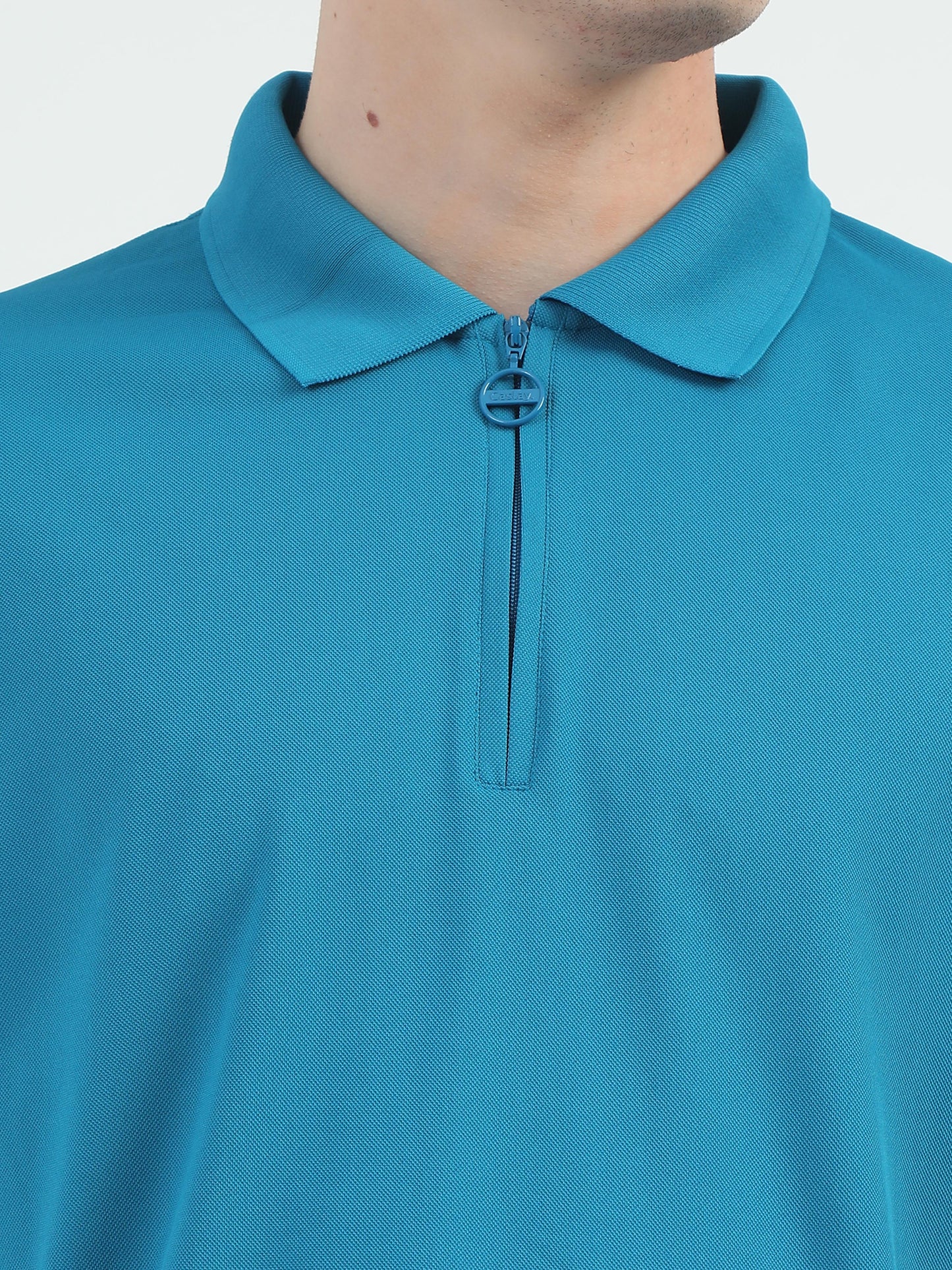 Blue Zipper Polo T Shirt for Men