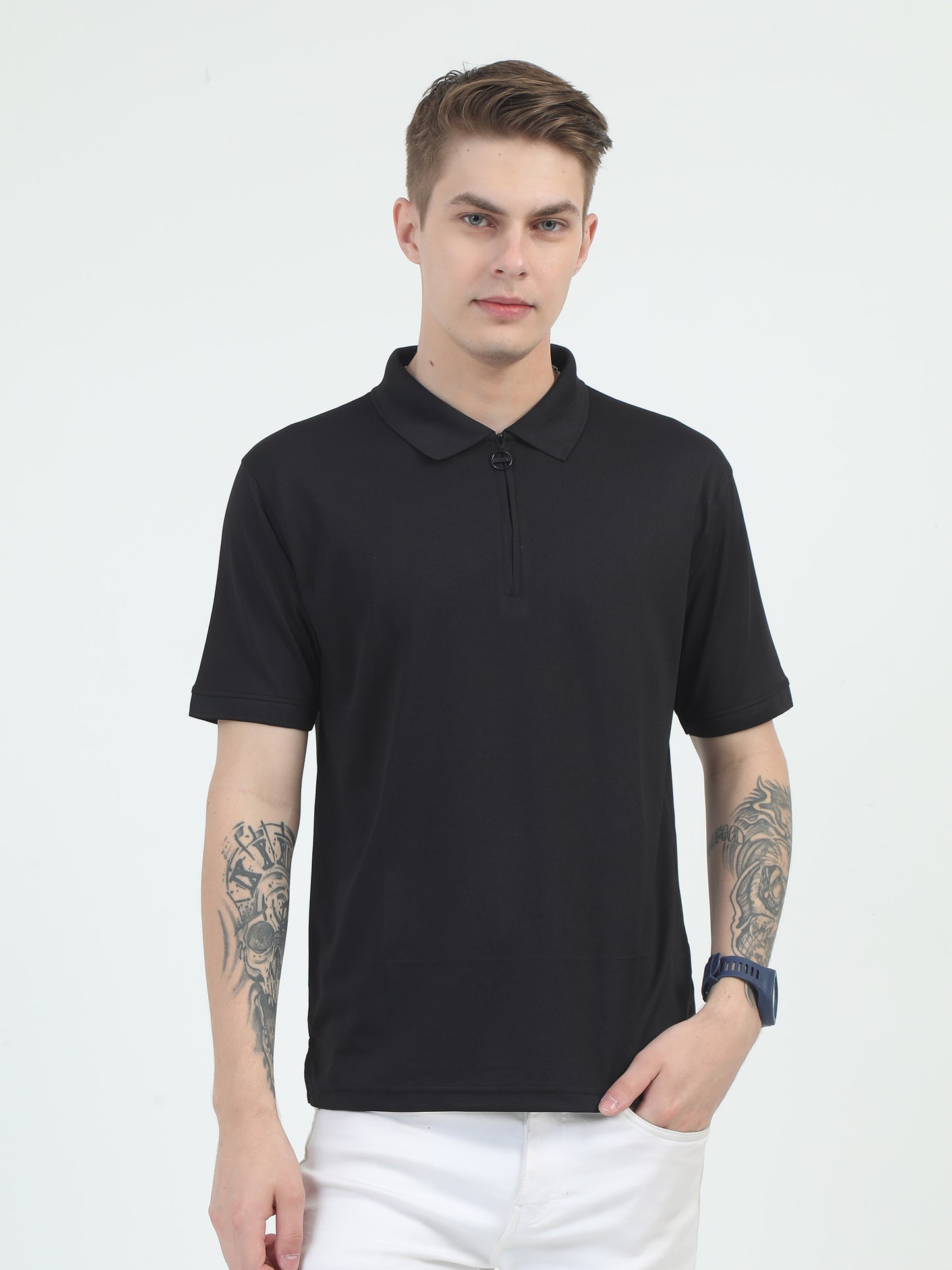 Black Zipper T Shirt for Men - Caslay