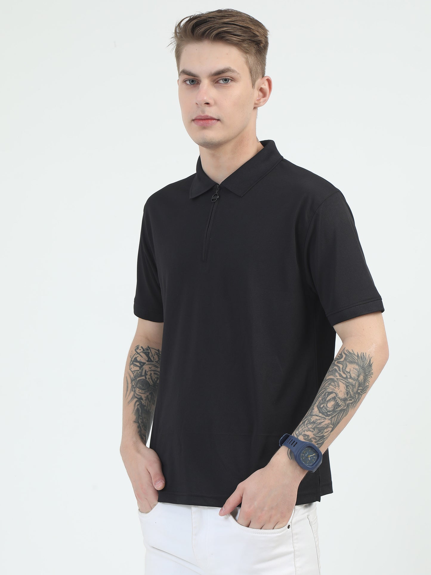 Black Zipper T Shirt for Men - Caslay