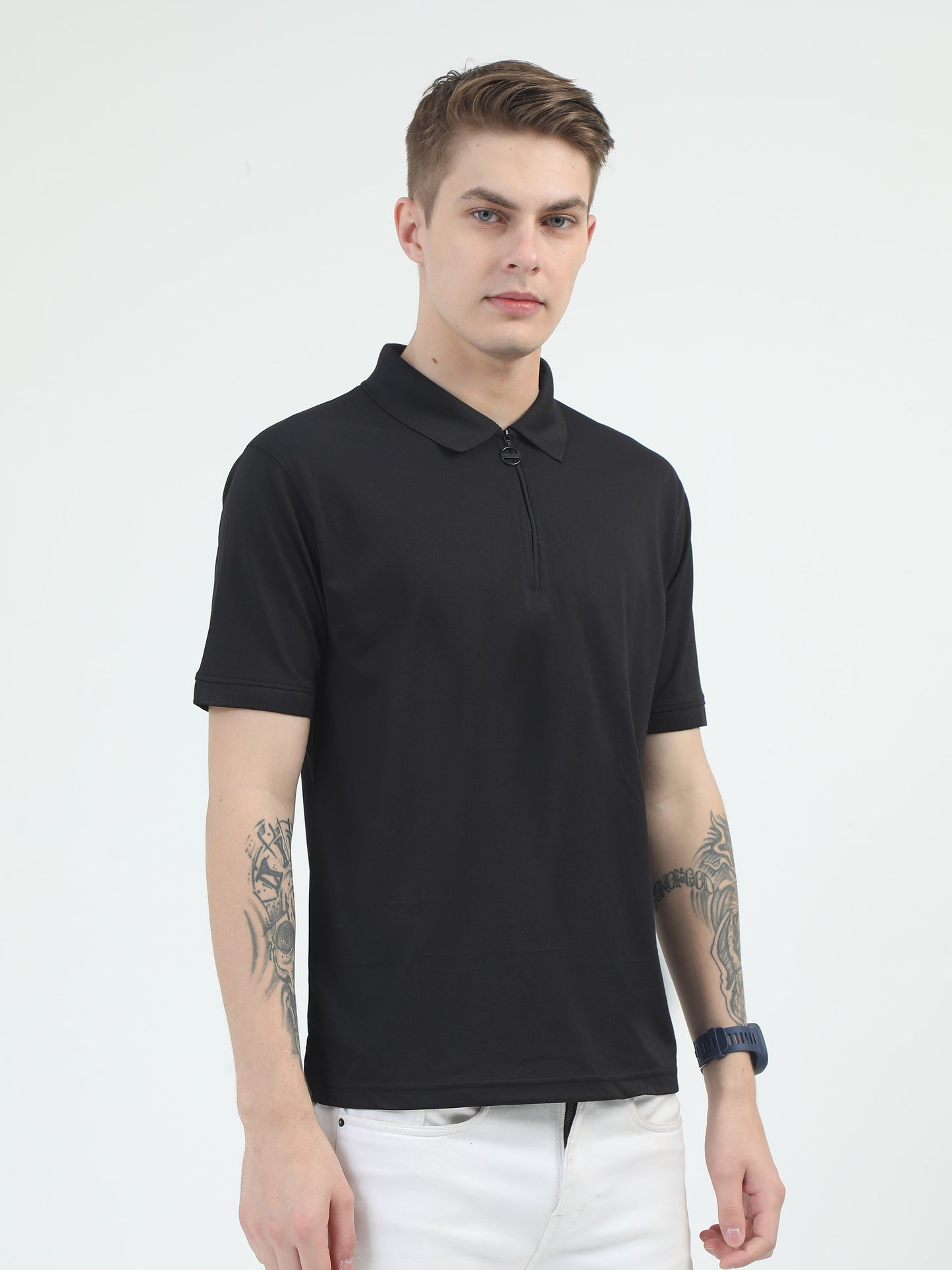 Black Zipper T Shirt for Men - Caslay