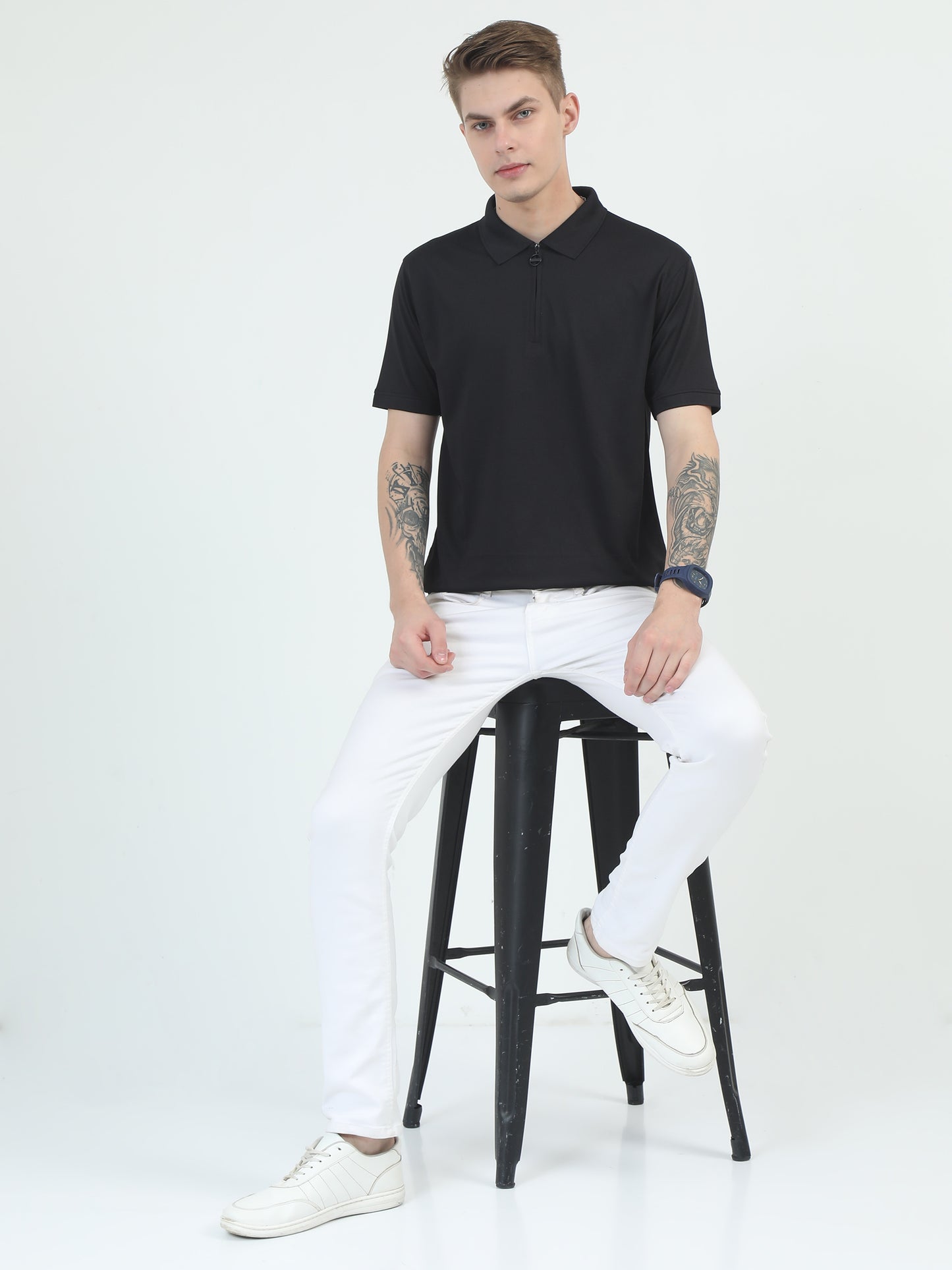 Black Zipper T Shirt for Men - Caslay