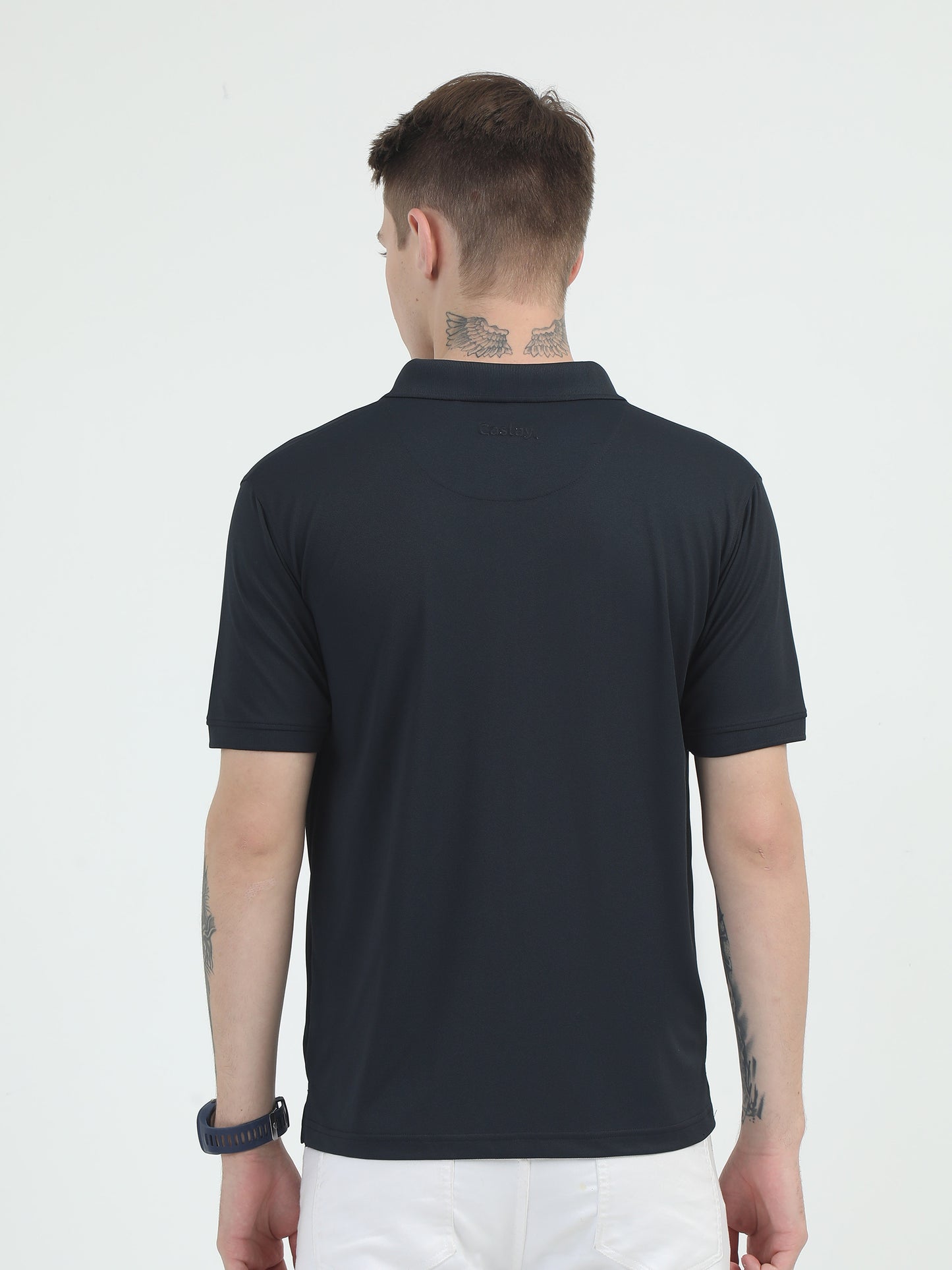 Grey Zipper Polo T Shirt - Caslay