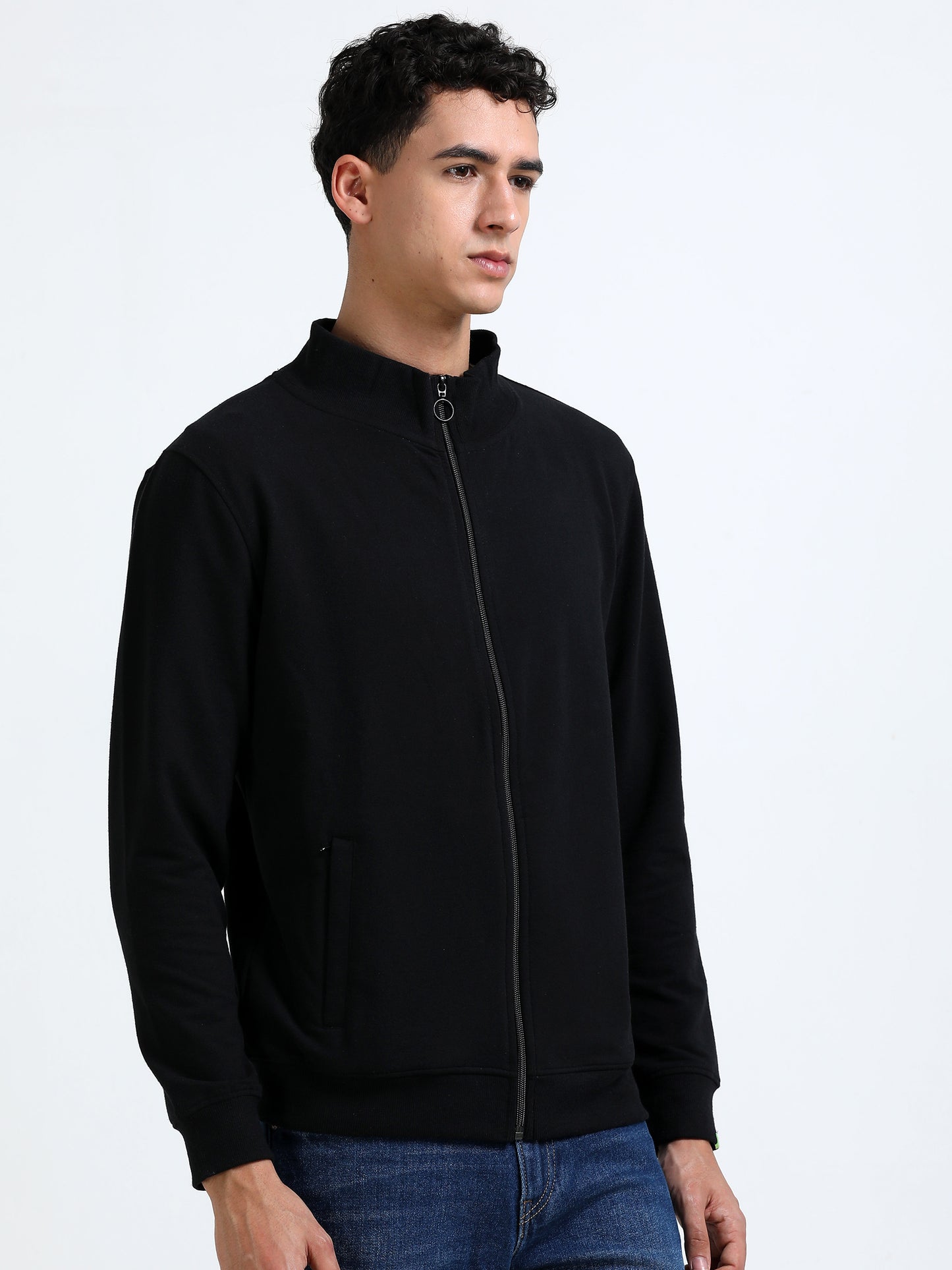 Sustainable Highneck  Zipper Jacket - Black