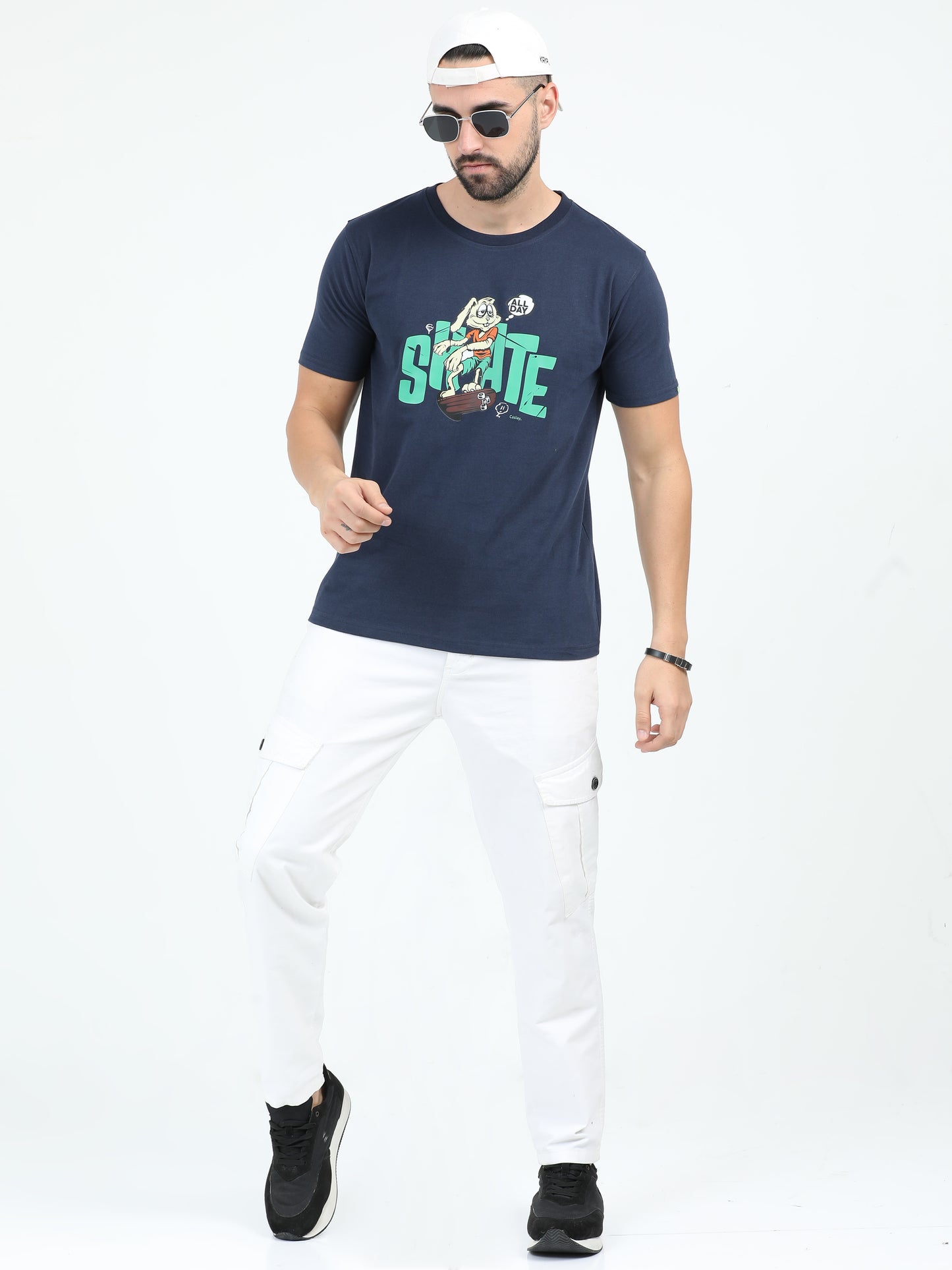 Sustainable Navy Blue Half Sleeves Round Neck T Shirt